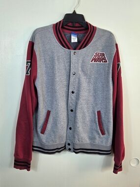 Star Wars Mens Gray Burgundy Lightweight Retro Inspo "77" Varsity Jacket XL Rare